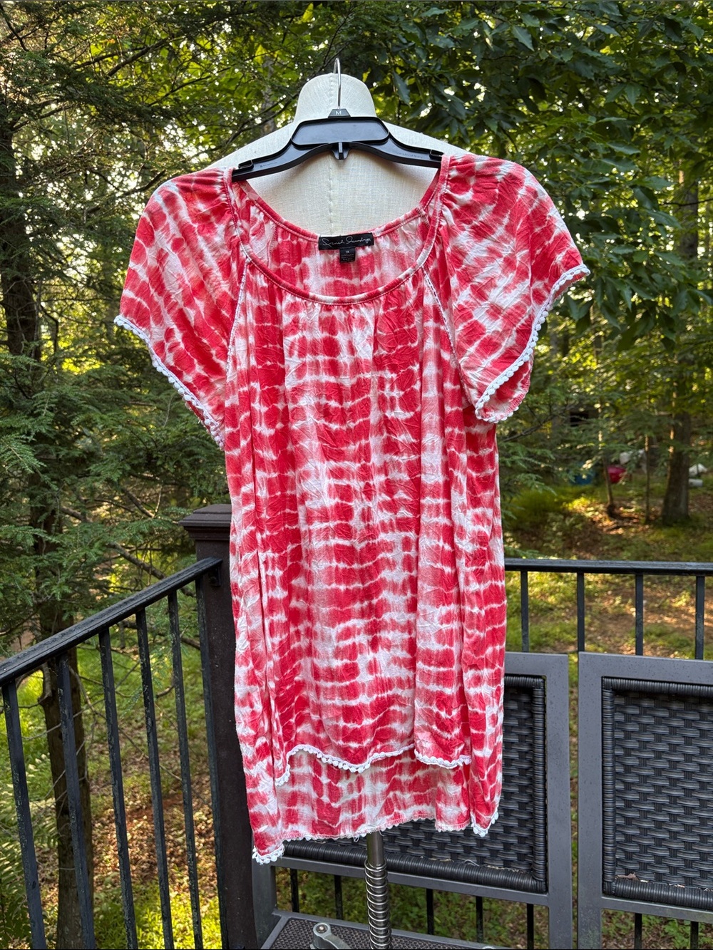 French Laundry Tie-Dye Red Short Sleeve Women's Top sz 1x